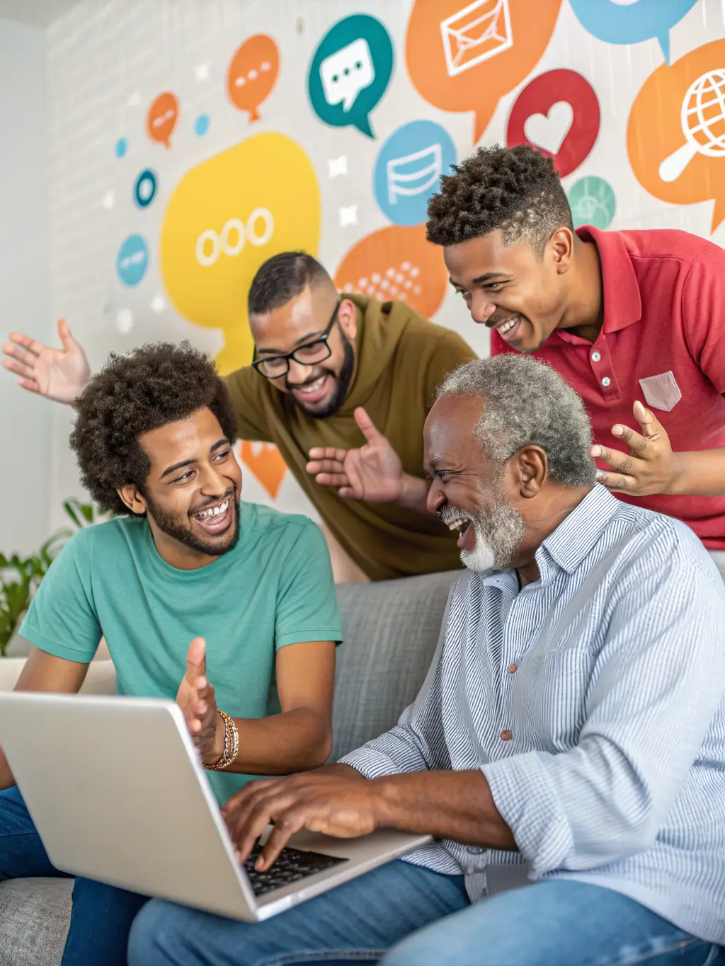 A diverse group of fathers participating in a mentorship program, sharing experiences and supporting each other in a modern office space. The atmosphere is collaborative and encouraging.